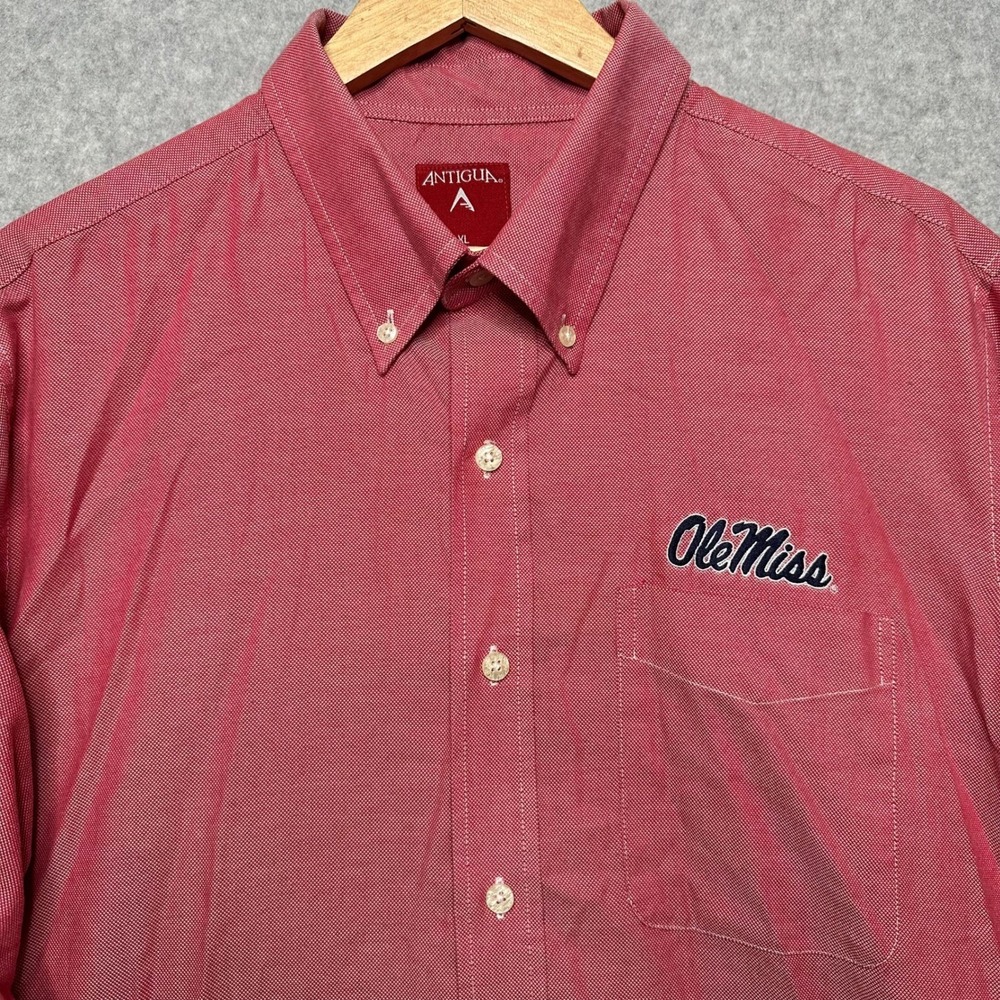 Ole Miss Rebels Shirt Mens XL Red Long Sleeve Button Down Antigua Dress NCAA